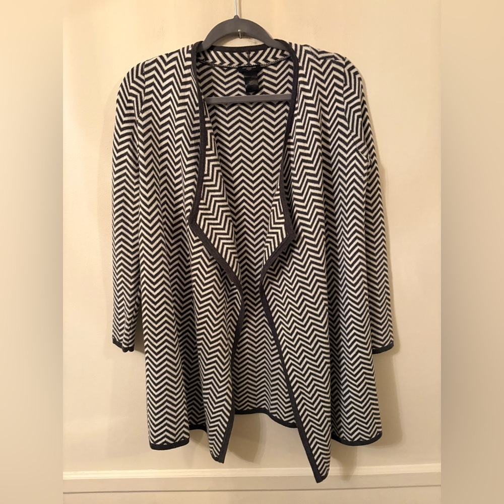 Ann Taylor Petite Women’s Open Cardigan-Gray/white Geometric Pattern -Sz XXSP